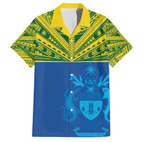 Solomon Islands Rugby Custom Family Matching Off Shoulder Short Dress and Hawaiian Shirt Simple Coat of arm Polynesian Pattern