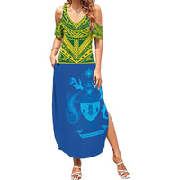 Solomon Islands Rugby Custom Family Matching Summer Maxi Dress and Hawaiian Shirt Simple Coat of arm Polynesian Pattern