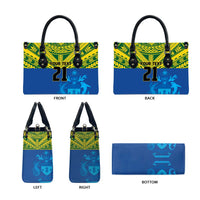 Solomon Islands Rugby Custom Leather Bag Simple Coat of arm Polynesian Pattern - Polynesian Pride