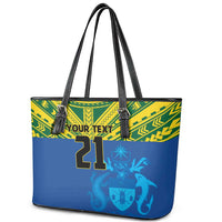 Solomon Islands Rugby Custom Leather Tote Bag Simple Coat of arm Polynesian Pattern