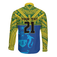 Solomon Islands Rugby Custom Long Sleeve Button Shirt Simple Coat of arm Polynesian Pattern