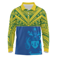 Solomon Islands Rugby Custom Long Sleeve Polo Shirt Simple Coat of arm Polynesian Pattern