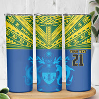 Solomon Islands Rugby Custom Skinny Tumbler Simple Coat of arm Polynesian Pattern