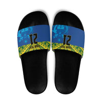 Solomon Islands Rugby Custom Slide Sandals Simple Coat of arm Polynesian Pattern - Polynesian Pride