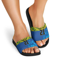 Solomon Islands Rugby Custom Slide Sandals Simple Coat of arm Polynesian Pattern - Polynesian Pride