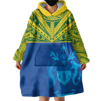 Solomon Islands Rugby Custom Wearable Blanket Hoodie Simple Coat of arm Polynesian Pattern