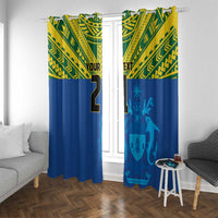 Solomon Islands Rugby Custom Window Curtain Simple Coat of arm Polynesian Pattern