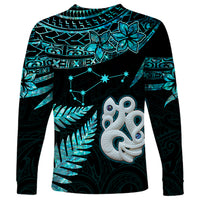 Matariki New Zealand Long Sleeve Shirt Maori Manaia with Paua Shell - Aqua LT9 - Polynesian Pride