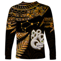 Maori Long Sleeve Shirt Matariki Stars Manaia with Paua Shell - Gold LT9 - Polynesian Pride