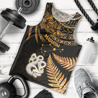 Maori Men Tank Top Matariki Stars Manaia with Paua Shell - Gold LT9 Gold - Polynesian Pride