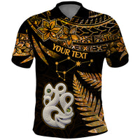 Custom Maori Polo Shirt Matariki Stars Manaia with Paua Shell Gold LT9 Gold - Polynesian Pride