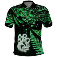 Custom Maori Polo Shirt Matariki Stars Manaia with Paua Shell Green LT9 Green - Polynesian Pride
