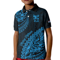 Fiji Rugby Kid Polo Shirt Kaiviti Fijian Tribal World Cup Blue No2 LT9 Kid Blue - Polynesian Pride