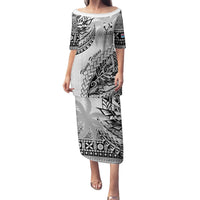 Fiji Rugby Family Matching Puletasi Dress and Hawaiian Shirt Kaiviti Fijian Tribal World Cup White LT9 Mom's Dress White - Polynesian Pride