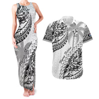 Custom Fiji Rugby Couples Matching Tank Maxi Dress and Hawaiian Shirt Kaiviti Fijian Tribal World Cup White LT9 White - Polynesian Pride