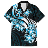 Plumeria Tribal Tattoo Family Matching Off The Shoulder Long Sleeve Dress and Hawaiian Shirt Blue Polynesian Pattern LT9 Dad's Shirt - Short Sleeve Blue - Polynesian Pride