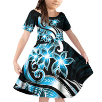 Plumeria Tribal Tattoo Family Matching Off Shoulder Short Dress and Hawaiian Shirt Blue Polynesian Pattern