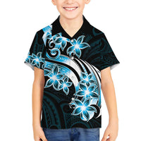 Plumeria Tribal Tattoo Family Matching Tank Maxi Dress and Hawaiian Shirt Blue Polynesian Pattern