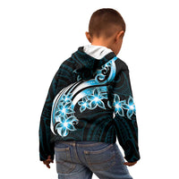 Plumeria Tribal Tattoo Kid Hoodie Blue Polynesian Pattern