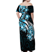Plumeria Tribal Tattoo Off Shoulder Maxi Dress Blue Polynesian Pattern LT9 - Polynesian Pride