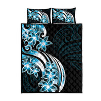 Plumeria Tribal Tattoo Quilt Bed Set Blue Polynesian Pattern