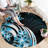Plumeria Tribal Tattoo Round Carpet Blue Polynesian Pattern LT9 - Polynesian Pride