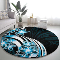Plumeria Tribal Tattoo Round Carpet Blue Polynesian Pattern LT9 - Polynesian Pride