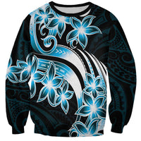 Plumeria Tribal Tattoo Sweatshirt Blue Polynesian Pattern