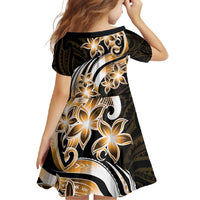 Plumeria Tribal Tattoo Family Matching Off Shoulder Maxi Dress and Hawaiian Shirt Gold Polynesian Pattern