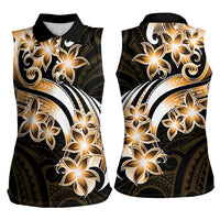 Plumeria Tribal Tattoo Women Sleeveless Polo Shirt Gold Polynesian Pattern