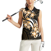 Plumeria Tribal Tattoo Women Sleeveless Polo Shirt Gold Polynesian Pattern