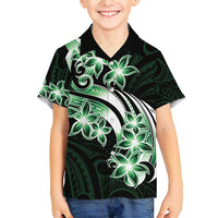 Plumeria Tribal Tattoo Family Matching Tank Maxi Dress and Hawaiian Shirt Green Polynesian Pattern