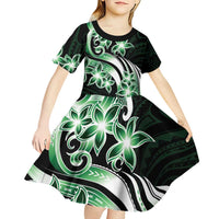 Plumeria Tribal Tattoo Kid Short Sleeve Dress Green Polynesian Pattern