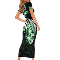 Plumeria Tribal Tattoo Short Sleeve Bodycon Dress Green Polynesian Pattern LT9 - Polynesian Pride