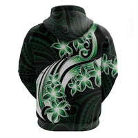 Plumeria Tribal Tattoo Zip Hoodie Green Polynesian Pattern LT9 - Polynesian Pride
