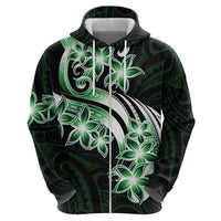 Plumeria Tribal Tattoo Zip Hoodie Green Polynesian Pattern LT9 - Polynesian Pride