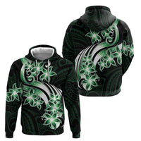 Plumeria Tribal Tattoo Zip Hoodie Green Polynesian Pattern LT9 - Polynesian Pride