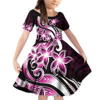 Plumeria Tribal Tattoo Family Matching Off Shoulder Short Dress and Hawaiian Shirt Pink Polynesian Pattern