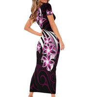 Plumeria Tribal Tattoo Short Sleeve Bodycon Dress Pink Polynesian Pattern LT9 - Polynesian Pride