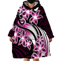 Plumeria Tribal Tattoo Wearable Blanket Hoodie Pink Polynesian Pattern