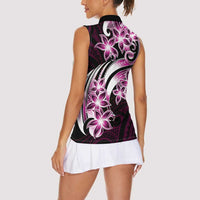 Plumeria Tribal Tattoo Women Sleeveless Polo Shirt Pink Polynesian Pattern