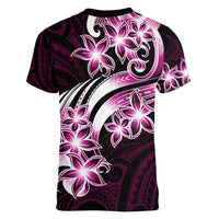 Plumeria Tribal Tattoo Women V-Neck T-Shirt Pink Polynesian Pattern LT9 - Polynesian Pride