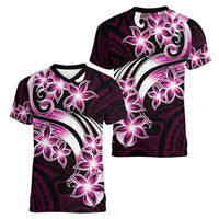 Plumeria Tribal Tattoo Women V-Neck T-Shirt Pink Polynesian Pattern LT9 - Polynesian Pride