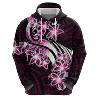Plumeria Tribal Tattoo Zip Hoodie Pink Polynesian Pattern LT9 - Polynesian Pride
