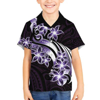 Plumeria Tribal Tattoo Family Matching Tank Maxi Dress and Hawaiian Shirt Purple Polynesian Pattern