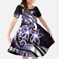 Plumeria Tribal Tattoo Kid Short Sleeve Dress Purple Polynesian Pattern