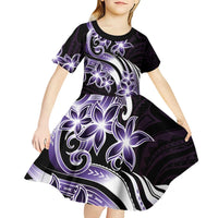 Plumeria Tribal Tattoo Kid Short Sleeve Dress Purple Polynesian Pattern
