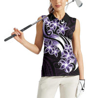 Plumeria Tribal Tattoo Women Sleeveless Polo Shirt Purple Polynesian Pattern