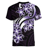 Plumeria Tribal Tattoo Women V-Neck T-Shirt Purple Polynesian Pattern LT9 - Polynesian Pride