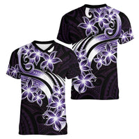 Plumeria Tribal Tattoo Women V-Neck T-Shirt Purple Polynesian Pattern LT9 - Polynesian Pride